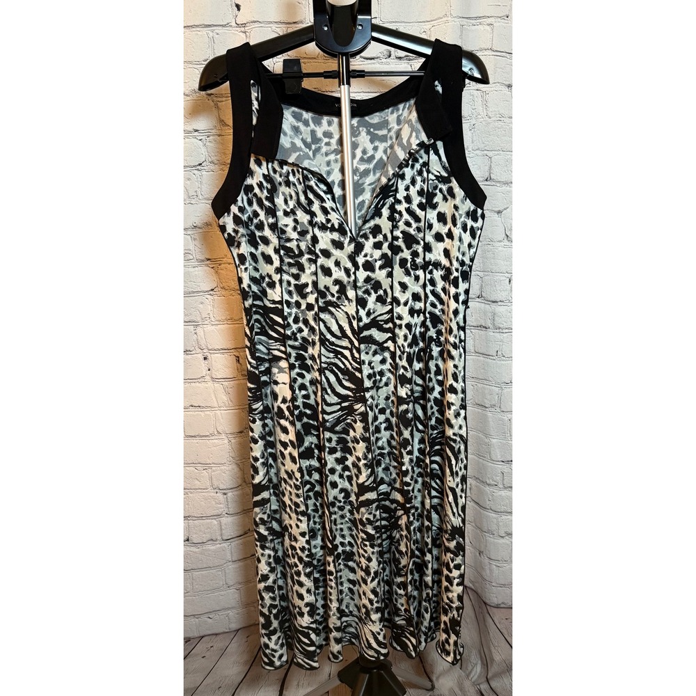 Voir Voir Mixed Animal Print Sleeveless Midi Dress Black‎ White Size 16